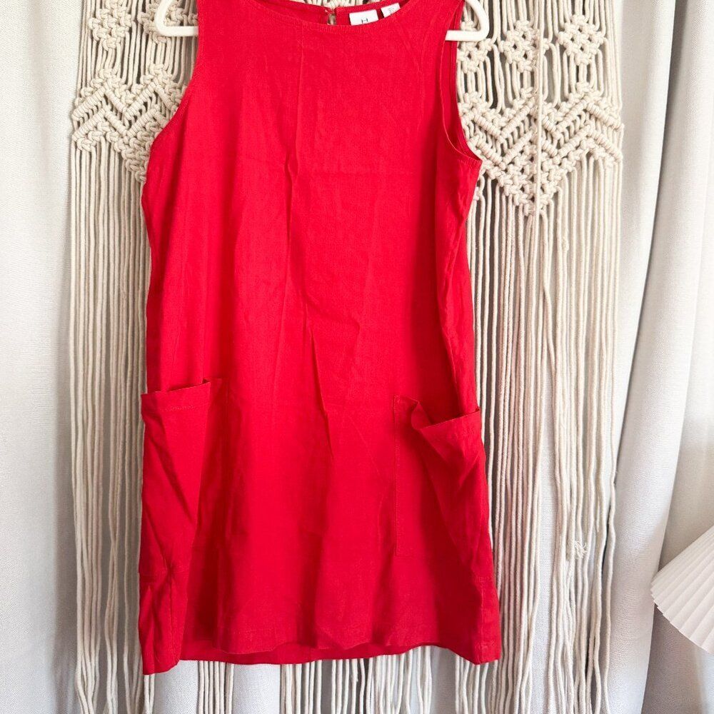 Halston Red Shift Dress Size Large | Elegant Linen Blend Dress EUC